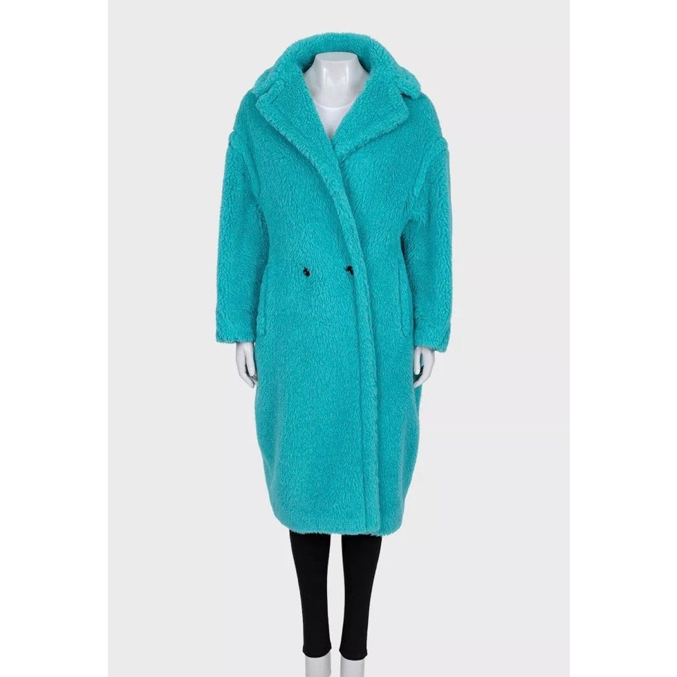 Max Mara  Teddy Bear  Oversized Light Blue Alpaca & Silk Coat, Size S Pre-owned