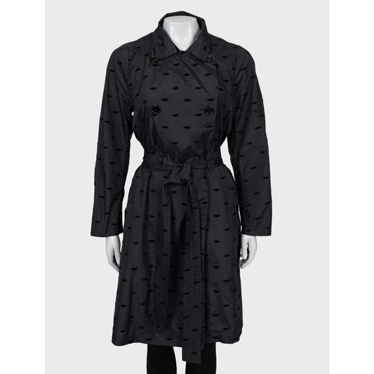 Sonia Rykiel Black Textured Belted Trench Coat Sz.40/L Pre-owned