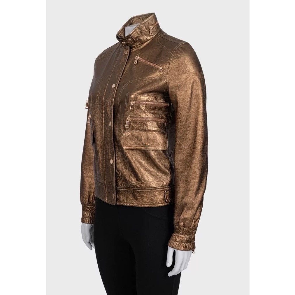 Dolce & Gabbana Brown Leather Jacket with Patch Pockets IT 40 / S Pre-owned