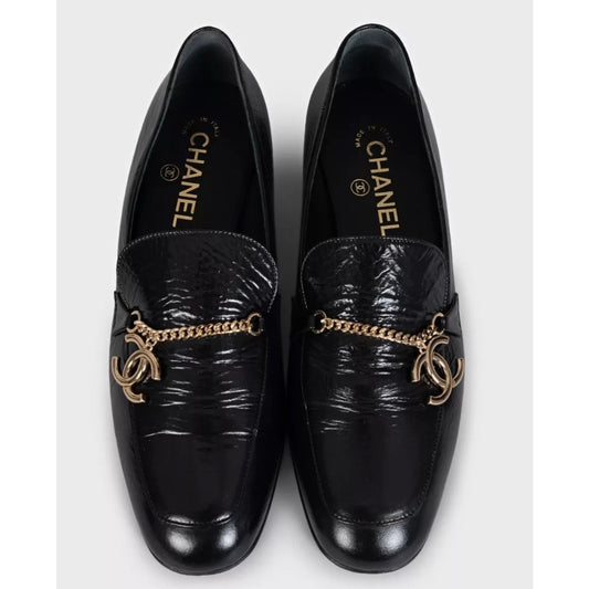 Chanel Black Leather CC Logo Ballet Flats - Size 38.5 pre-owned