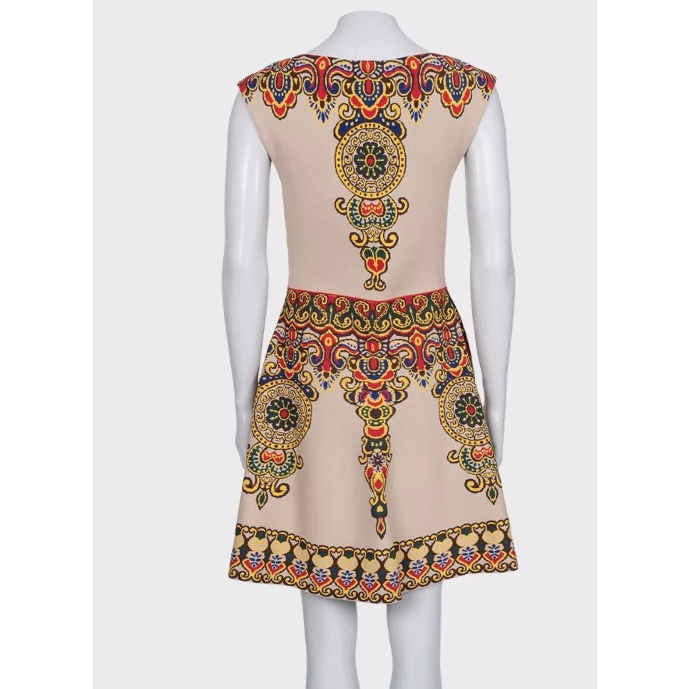 NWOT Valentino Beige Printed Fitted Dress Sz M Pre-owned