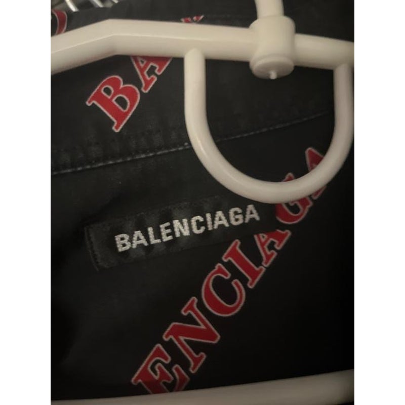 Balenciaga Black Cotton Zip-Up Shirt - Logo Print XXL Pre-owned