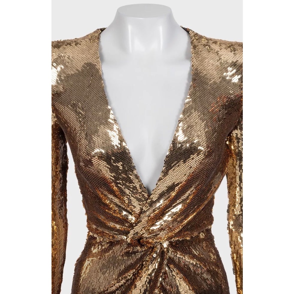 NWOT Nadine Merabi Jennifer Gold Sequin Maxi Dress 34/XS pre-owned