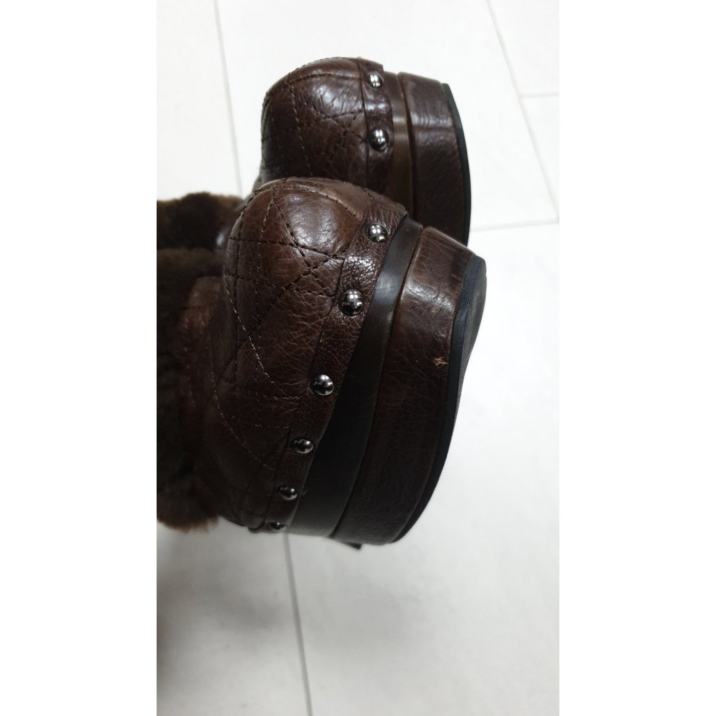 Christian Dior Vintage Quilted Leather Shearling Mules Sz.40.5 Pre-owned