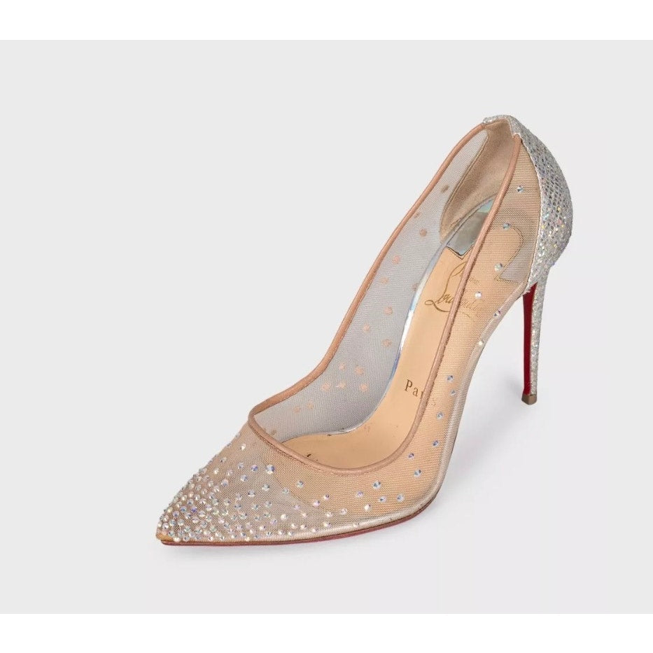 Christian Louboutin Beige Crystal Mesh Pumps - Size 37.5 Pre-owned