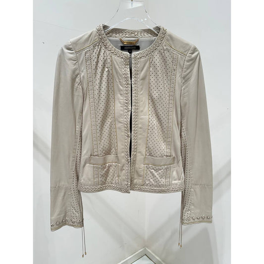 Roberto Cavalli Ivory Leather Cropped Jacket IT 40 Pre-owned