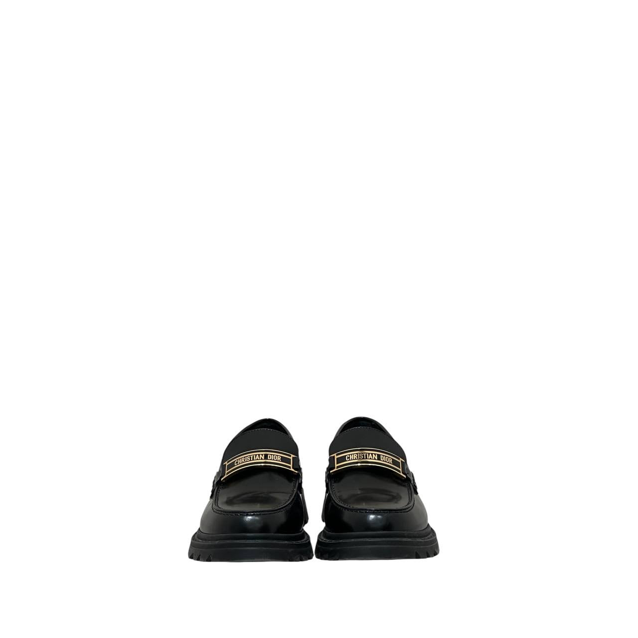Dior Code Black Brushed Calfskin Gold Logo Platform Loafers Sz.38 Pre-owned