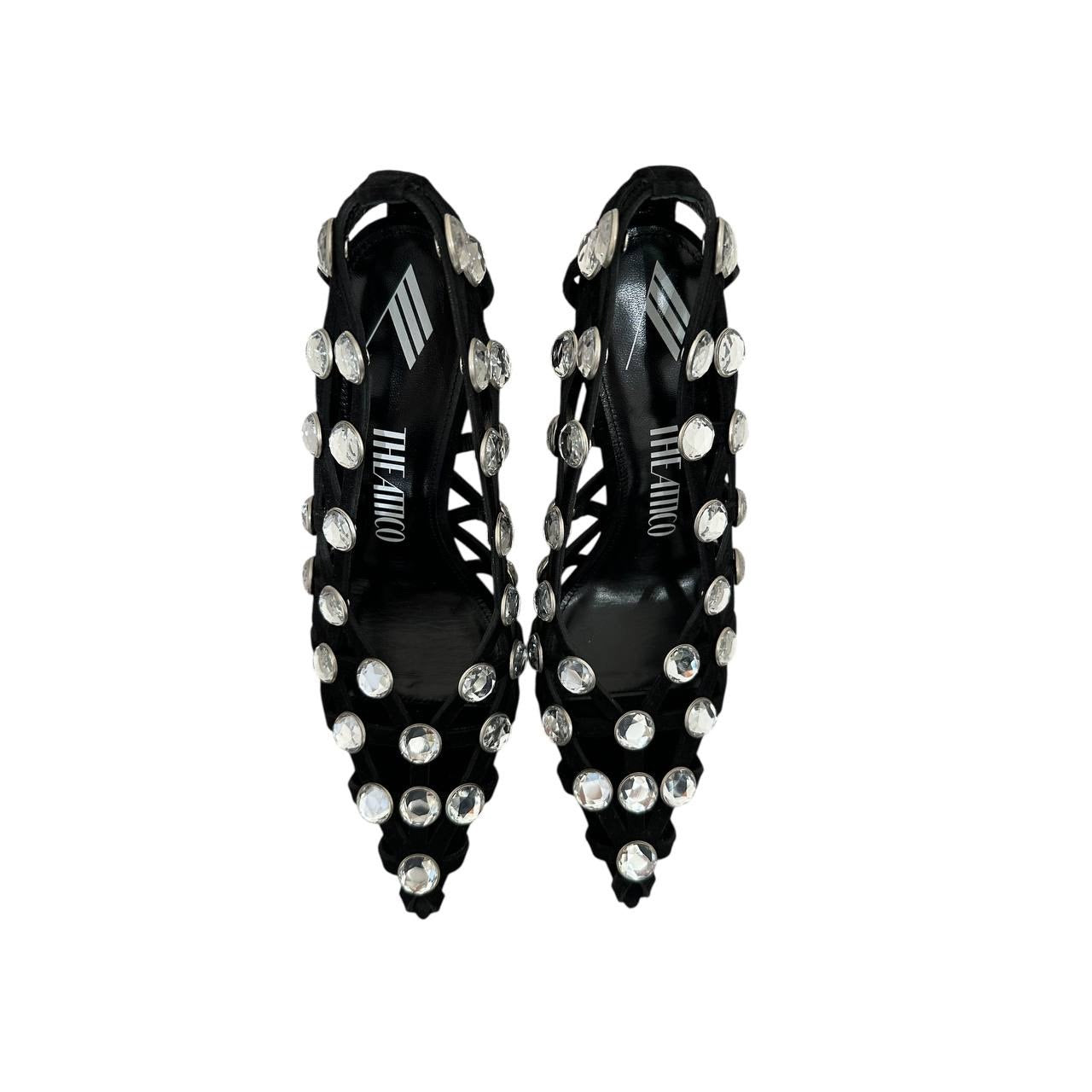 NWOB The Attico 'Grid' Pump Black Silver Heels Sz.38.5 pre-owned