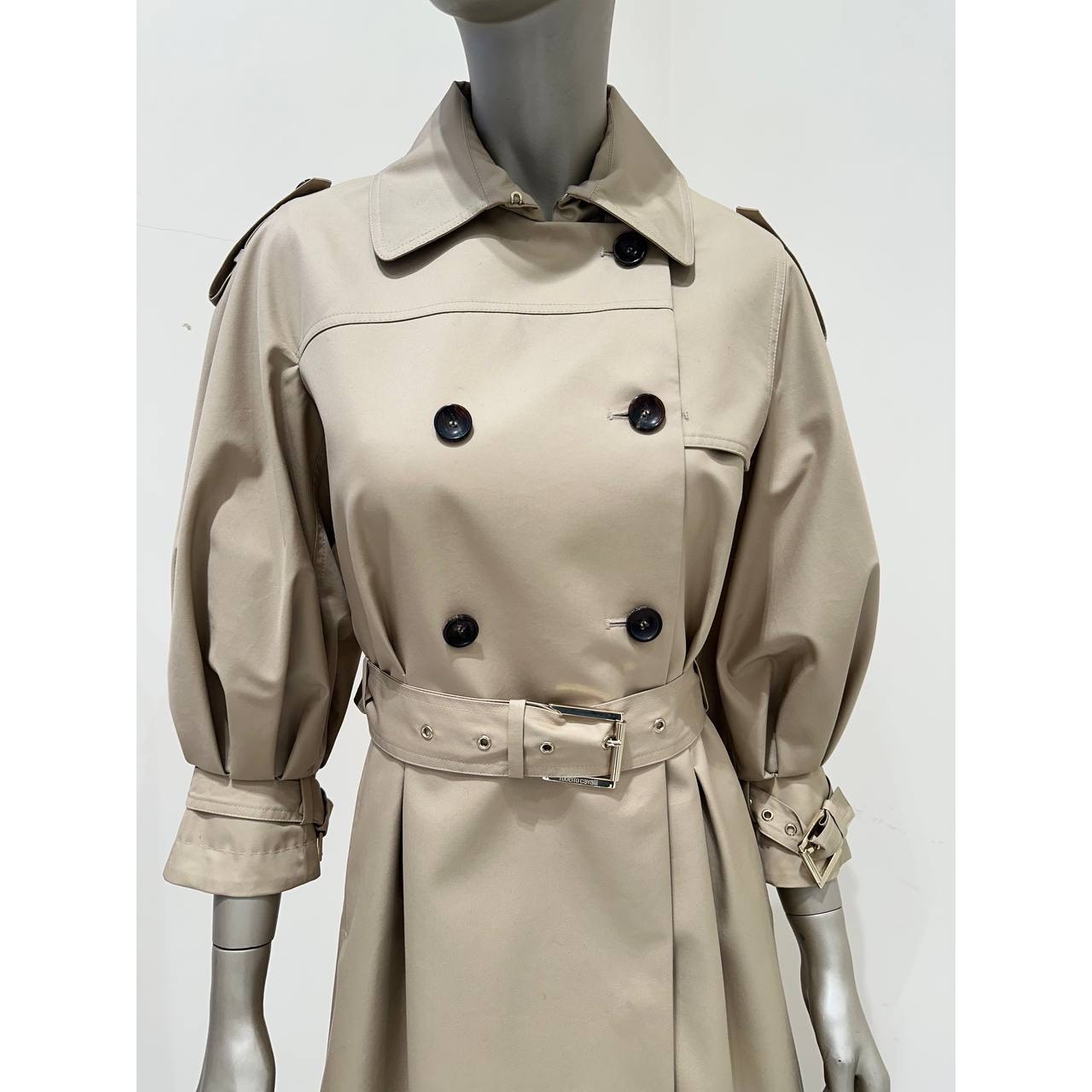 Cavalli Elegant Beige Double-Breasted Trench Coat Sz.40 Pre-owned