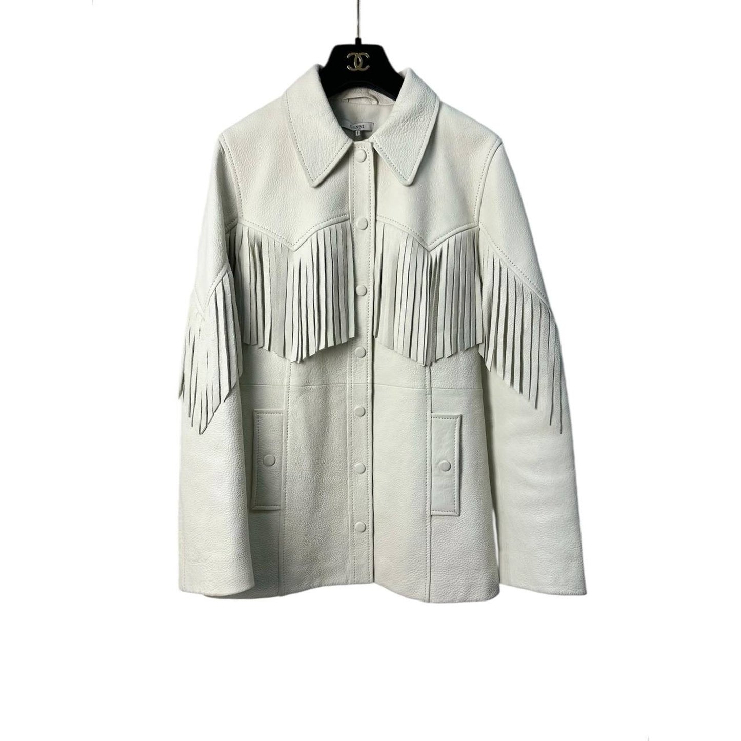 Ganni Matte Leather Fringe jacket Sz.38 Pre-owned