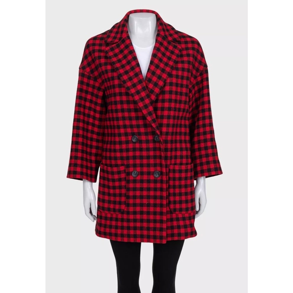 Red Valentino Checked Double-Breasted Wool Blend Coat Sz.38 Pre-owned