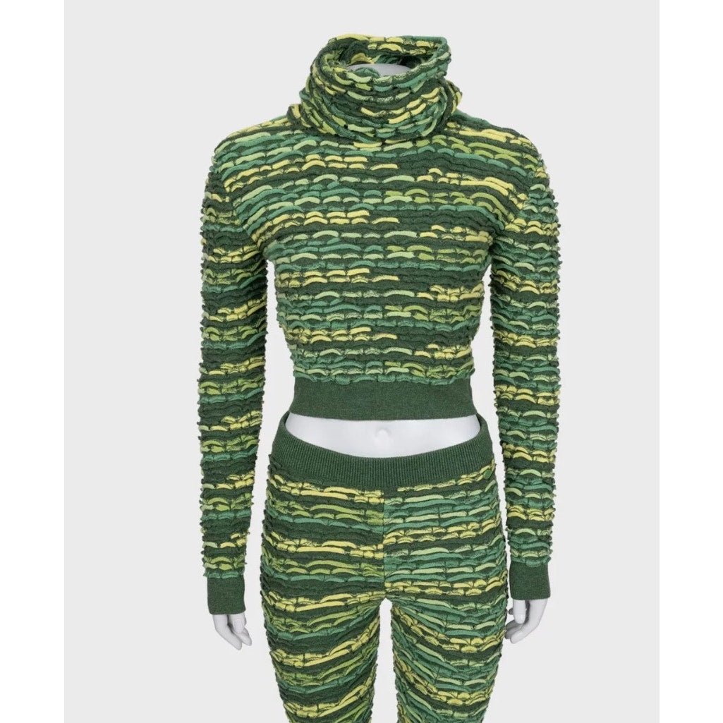 Chanel Green Cashmere Cowl Top Pant Suit Set  EU36/S Pre-owned