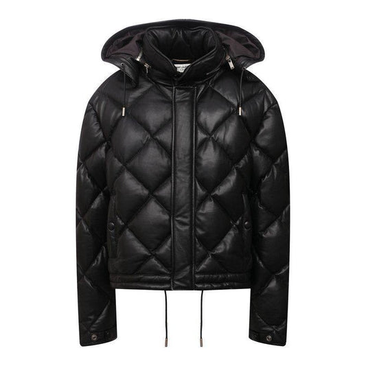 Saint Laurent Hooded Lambskin Leather Down Jacket Sz 40 pre-owned