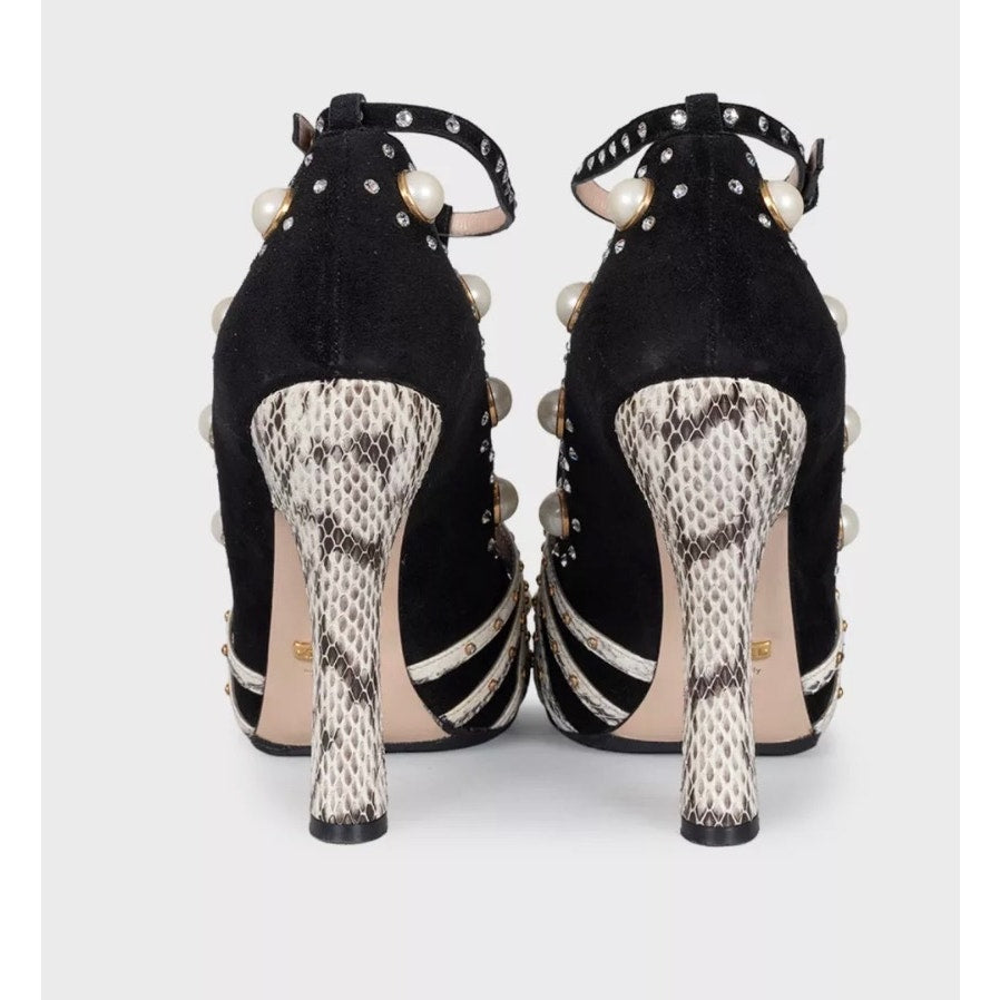 Gucci Ofelia Black Suede Heels - Size 38.5 pre-owned