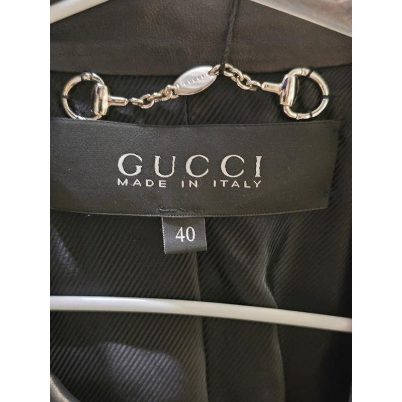 Gucci Black Leather Belted Jacket - IT 40 / S Pre-owned
