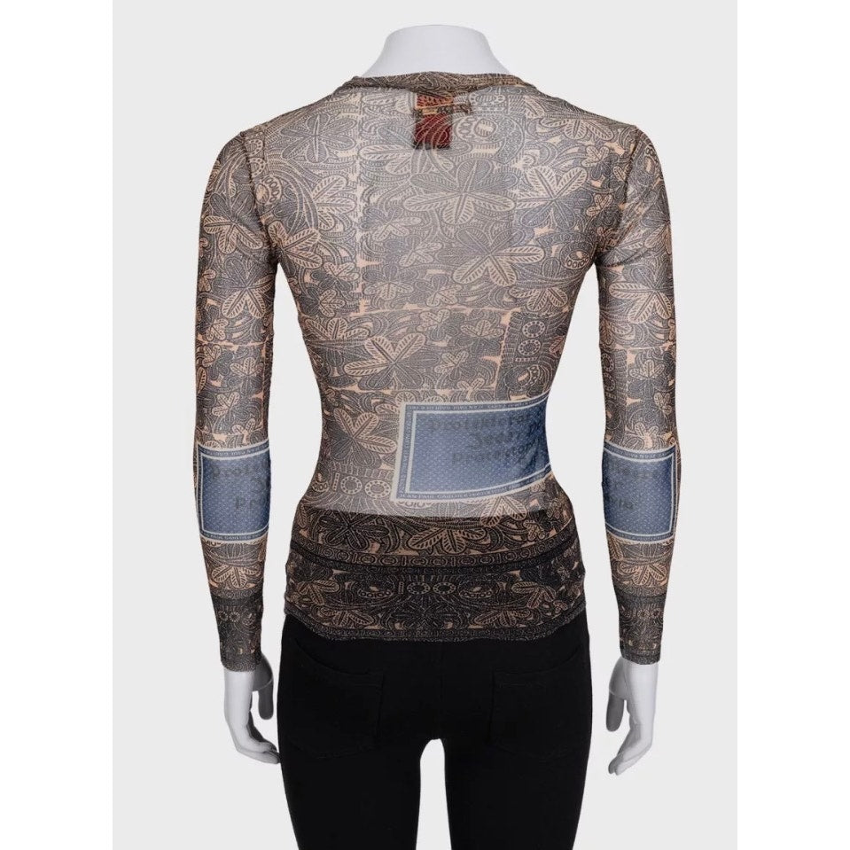 NWOR Jean Paul Gaultier Vintage Printed Long Sleeve Top XXS Pre-owned