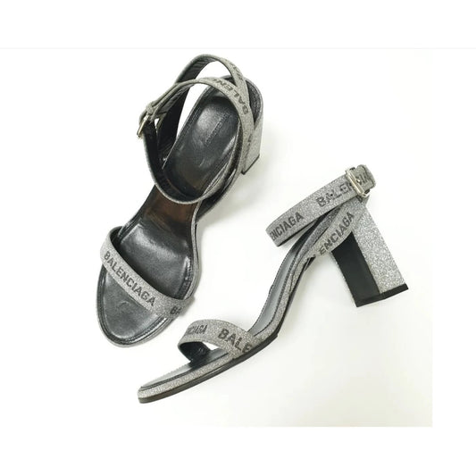 Balenciaga Round Glitter Logo Sandals Sz.38 Pre-owned