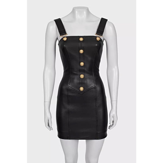 Balmain Black Lambskin Leather Mini Dress Sz.34/ XS Pre-owned