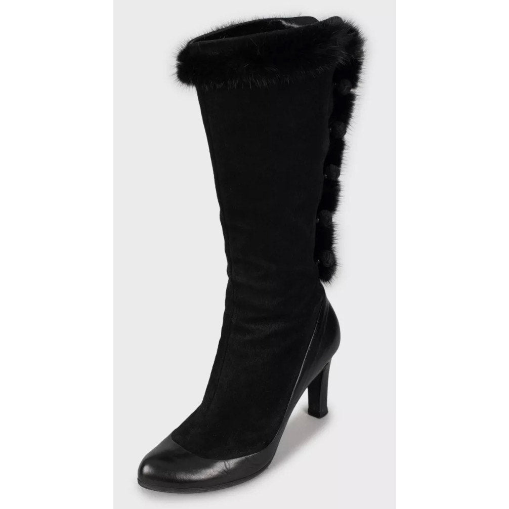 Alexander McQueen Black Suede faux Fur Trim Boots - EU 39.5 Pre-owned