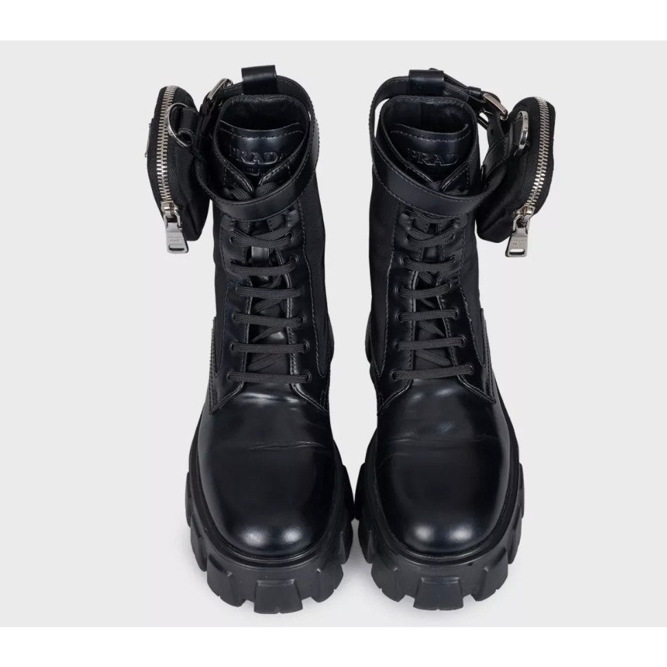 Prada Monolith Black Leather Boots - EU 38 Pre-Owned
