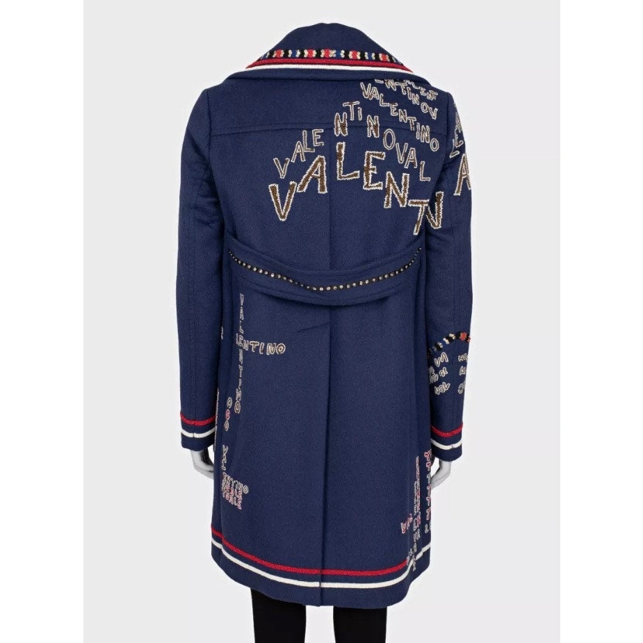 Valentino Blue Sequin Wool Angora Blend Coat - Size Sz.44/L Pre-owned