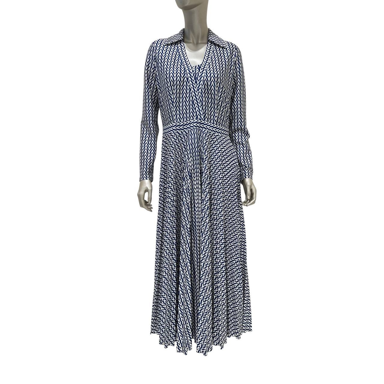 Valentino Blue V-Print Maxi Dress Sz.M Pre-owned