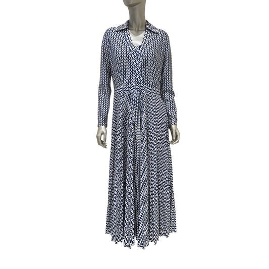 Valentino Blue V-Print Maxi Dress Sz.M Pre-owned