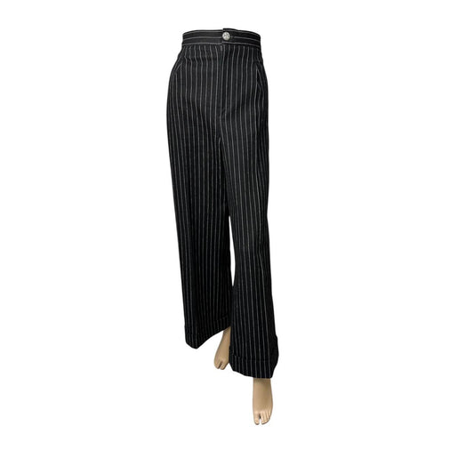 CHANEL 2023 Black White Striped Wide Leg Jeans Sz. 42