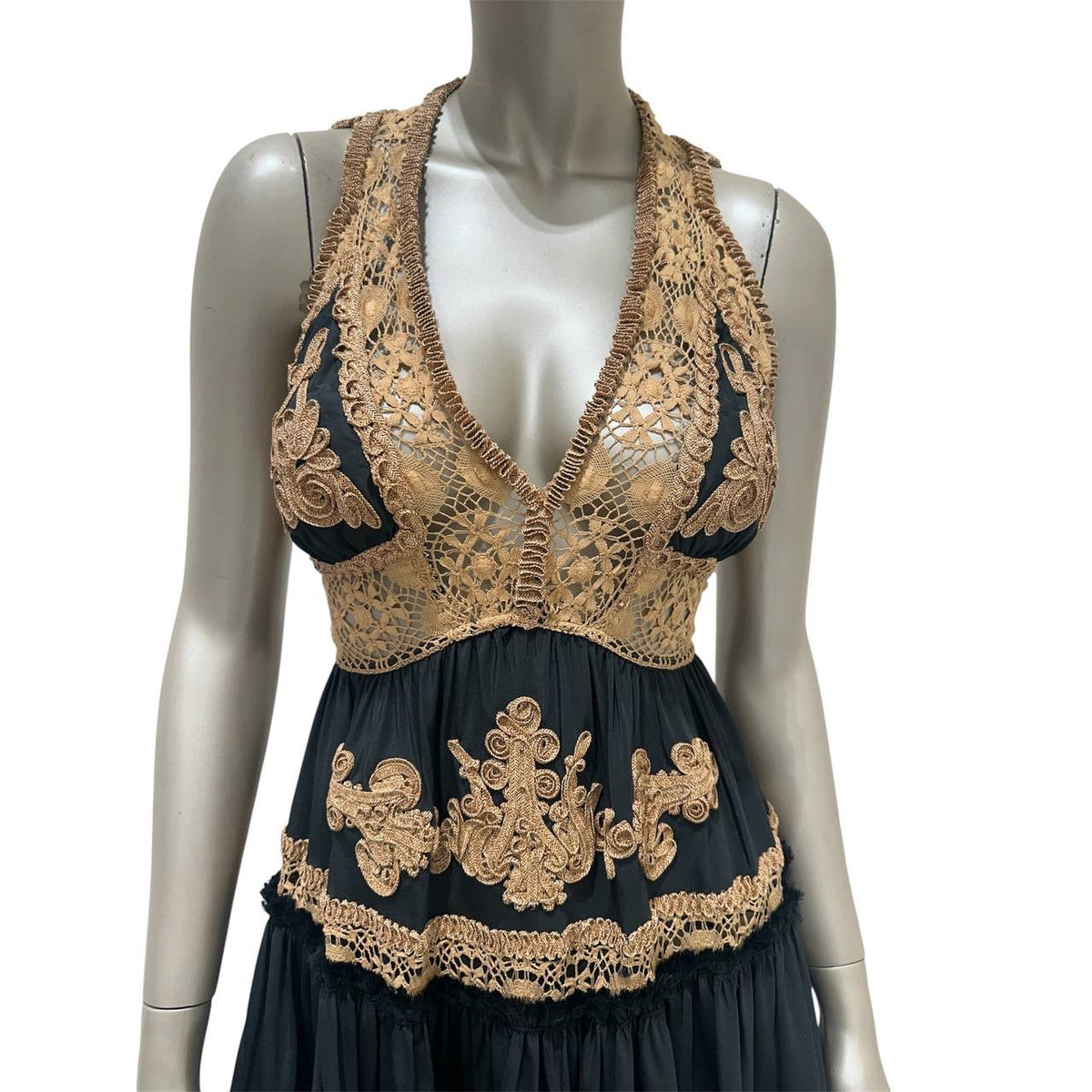Jean Paul Gaultier Vintage S/S 2006 Runway Black Gold Halterneck Dress Sz.40 Pre-owned