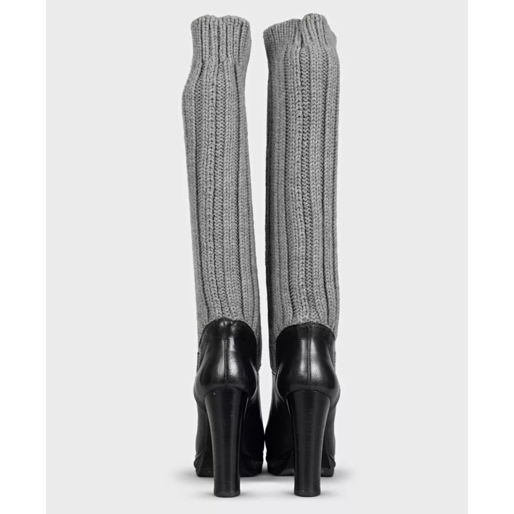 Dolce & Gabbana Black Leather Knitted Boots sz.37 pre-owned