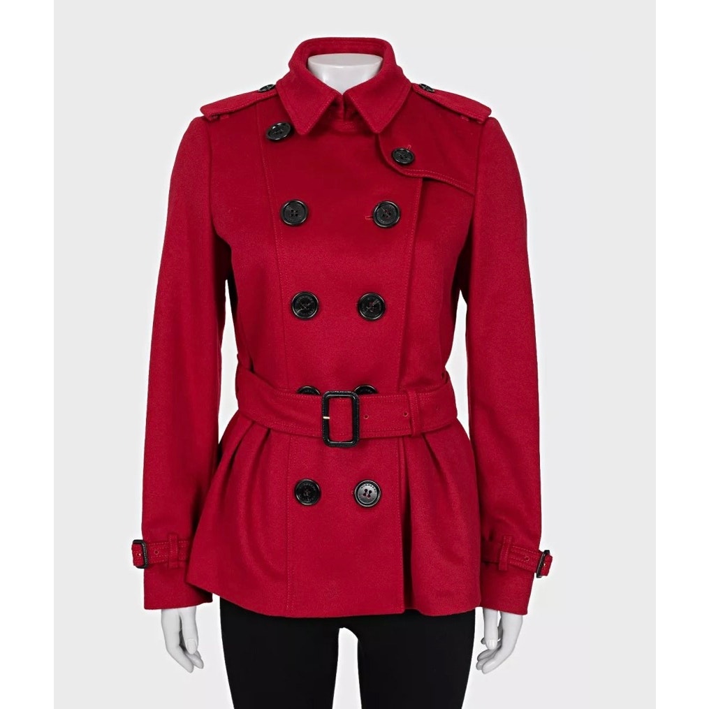 Burberry Red Wool Cashmere Belted Coat UK10 Pre-owned
