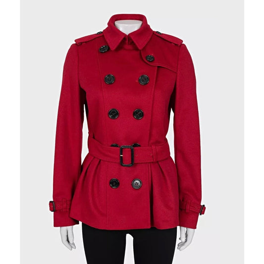 Burberry Red Wool Cashmere Belted Coat UK10 Pre-owned