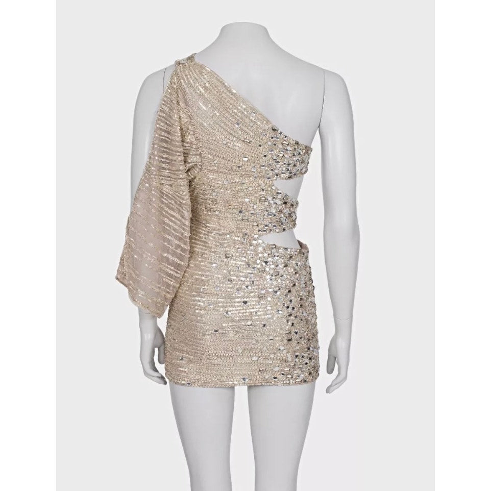 Zuhair Murad Silver Beaded Cocktail Dress - Size S Pre-owned