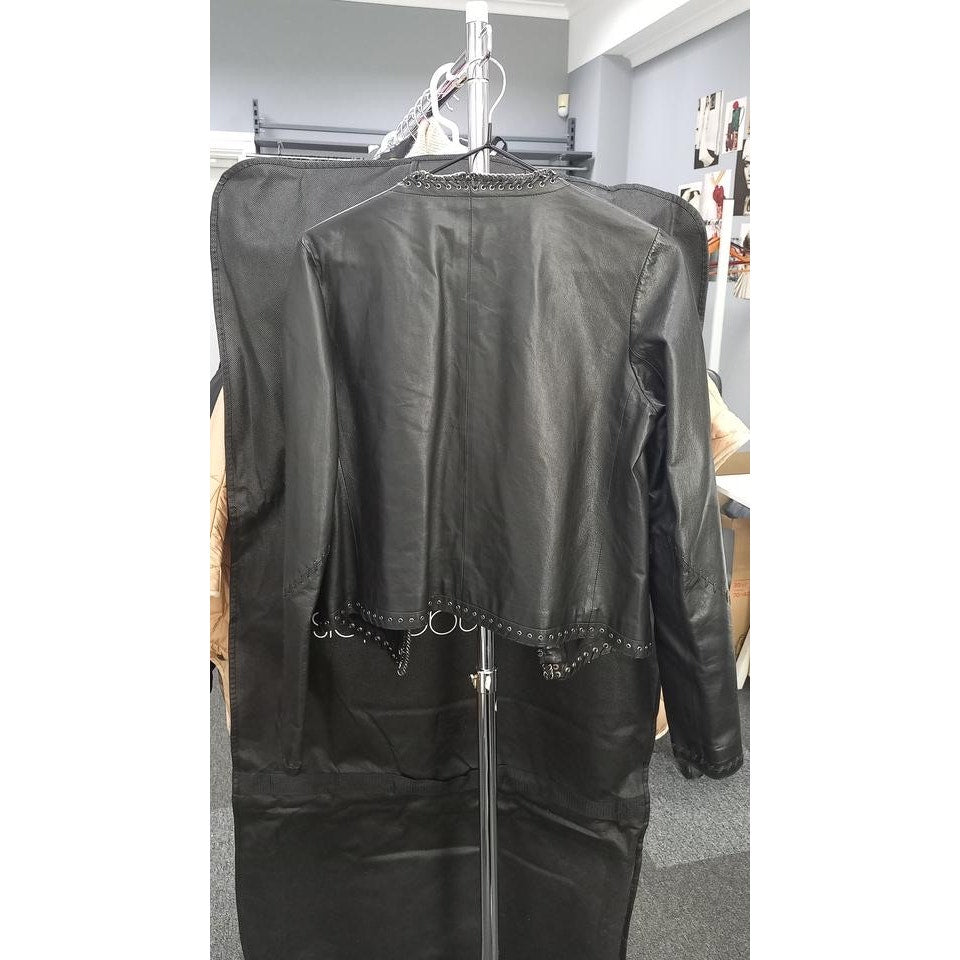 Roberto Cavalli Black Leather Lace-Up Cropped Jacket IT 42/M Pre-owned