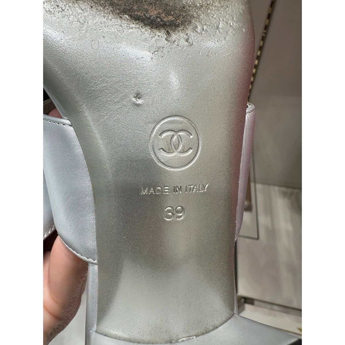 Chanel Silver Leather Star Crystal Mule Sandals EU 39 Pre-owned