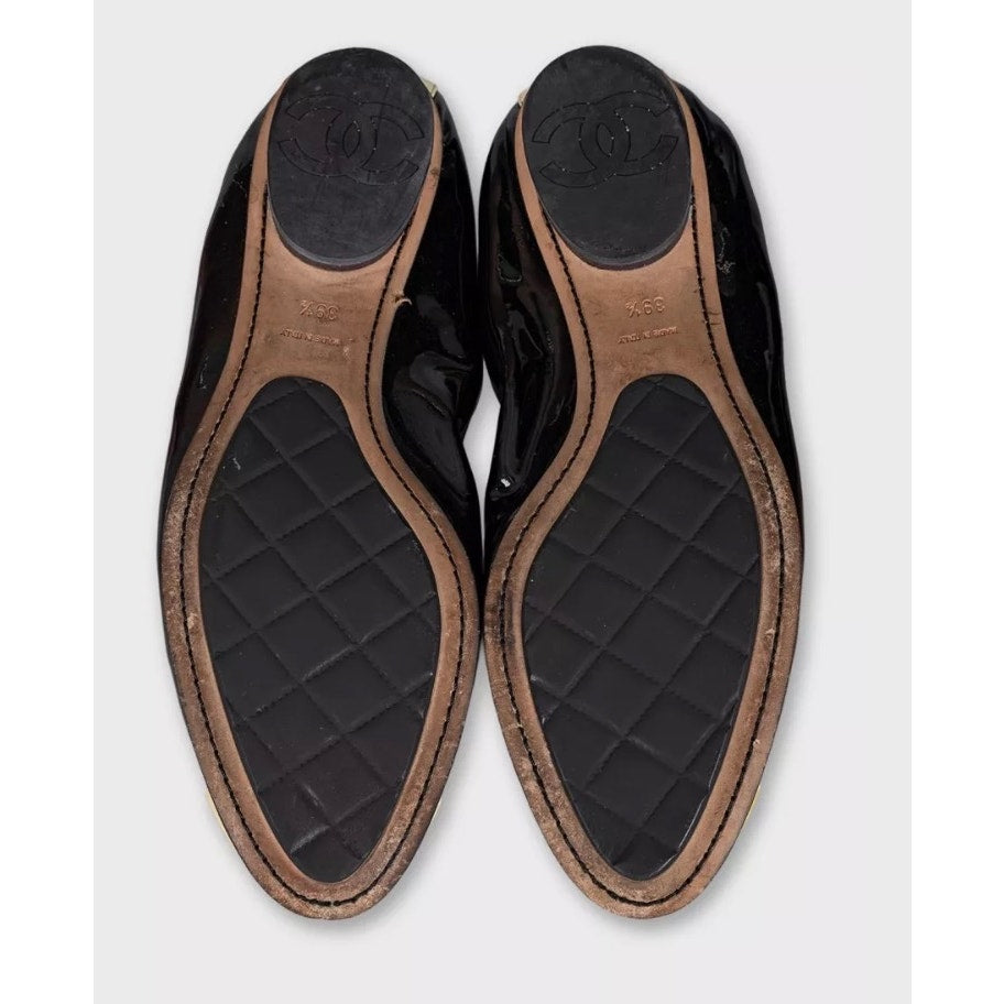 Chanel Black Patent Leather Ballerina Flats - Size 39.5 pre-owned