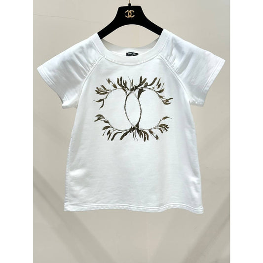 Chanel Iconic CC Logo White T-Shirt Top - Size XS pre-owned