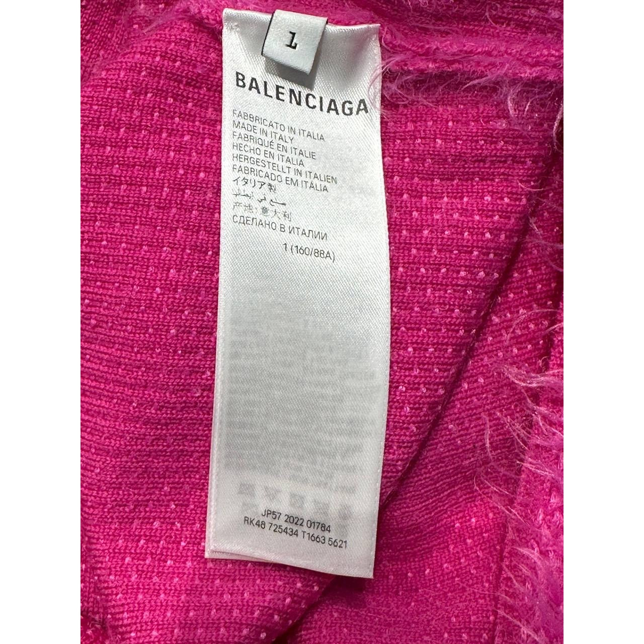Balenciaga Bright Pink Knit  Large High Collar Tunic Sweater Sz.L Pre-owned