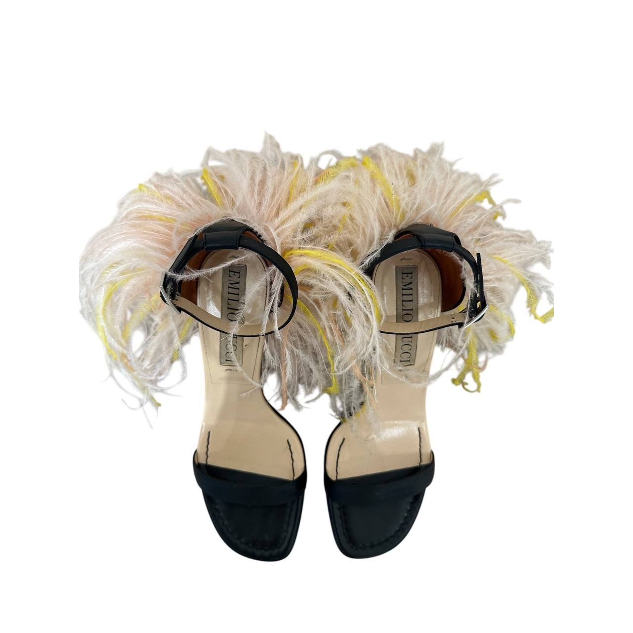 Emilio Pucci Feathered Strap High Block Heel Sandals sz. 39 Pre-owned