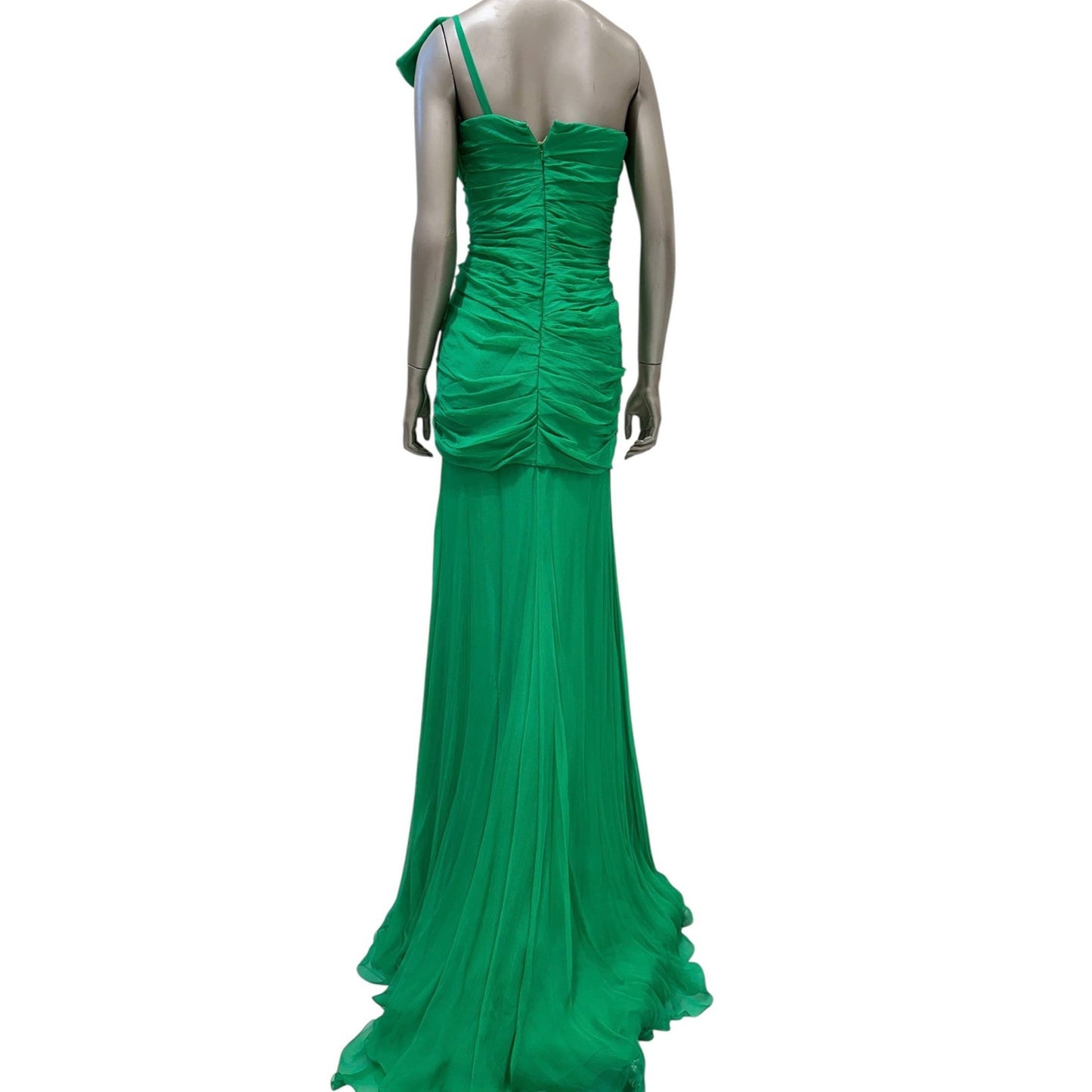 NWT  Oscar de la Renta Green Silk Evening Gown Sz.4 Pre-owned