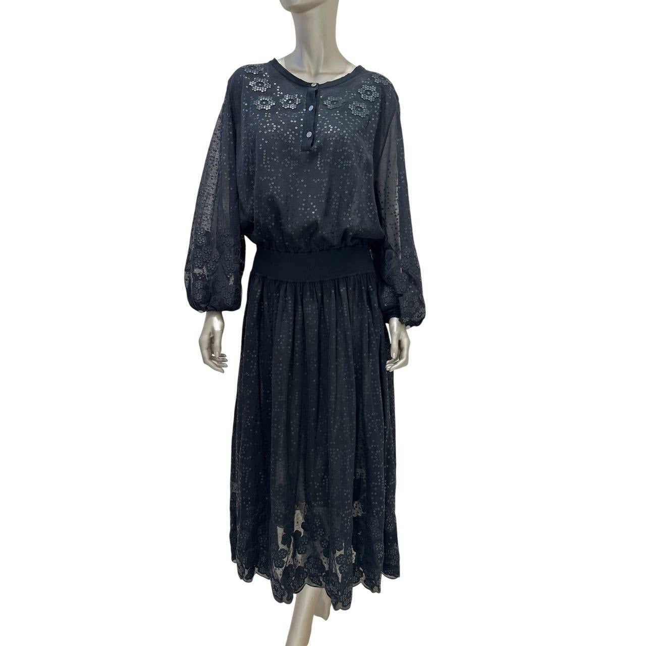 Chanel Fall 2018 Lace & Silk Blend Sheer Midi Dress Sz.46 Pre-owned