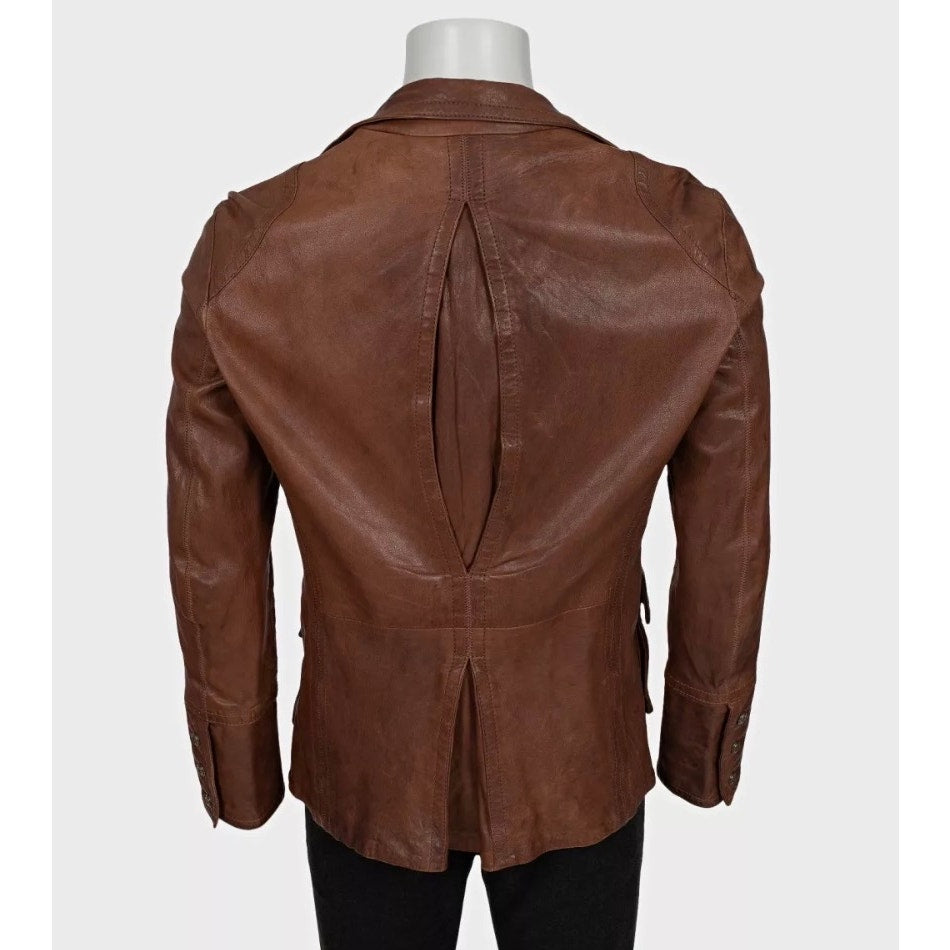 Just Cavalli Men's Brown Leather Button-Down Jacket XL Pre-owned