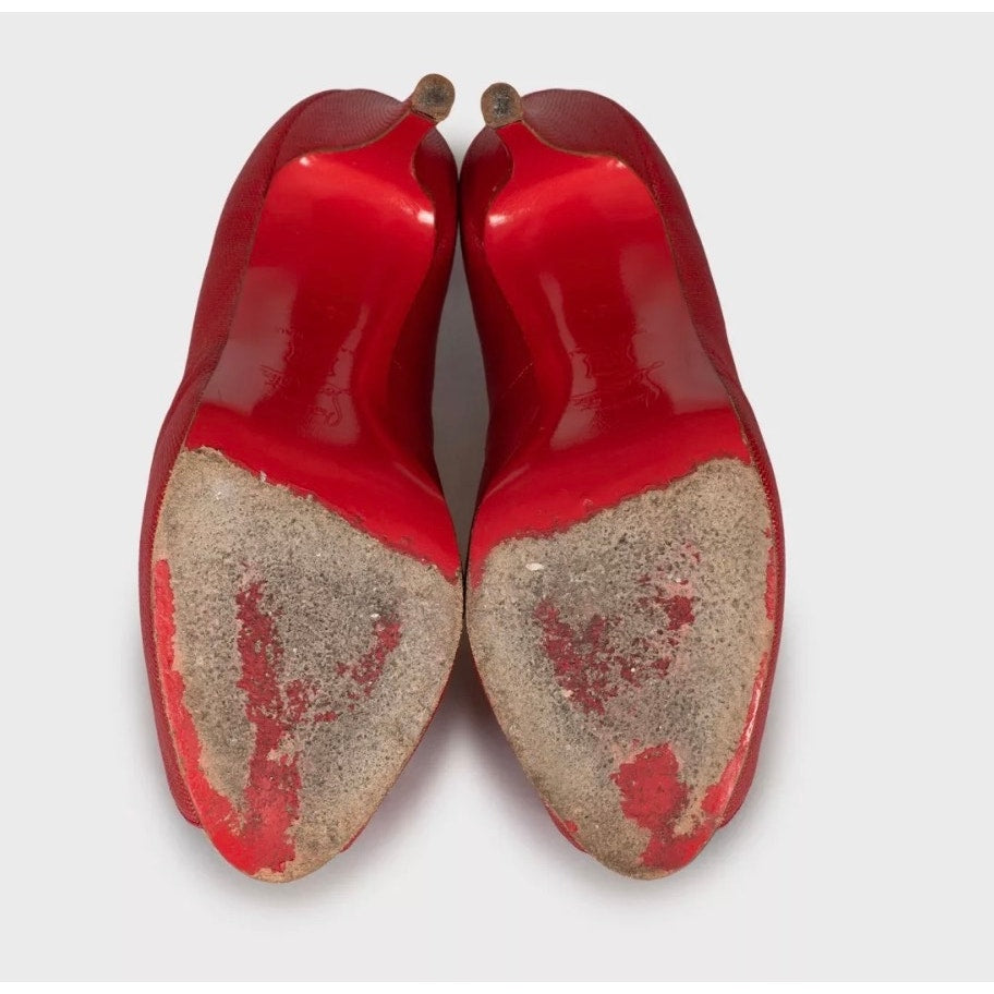 Christian Louboutin Red Open-Toe Textile Pumps 38.5 Pre-owned