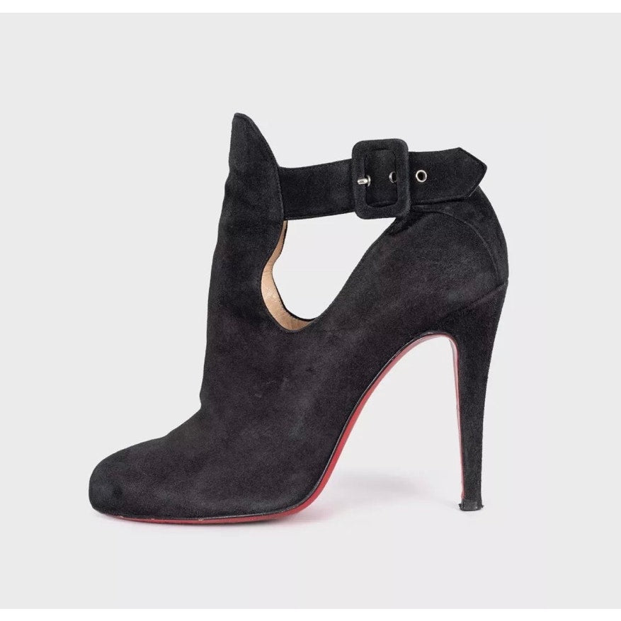 Christian Louboutin Black Suede Cutout Ankle Boots Sz. 38 Pre-owned