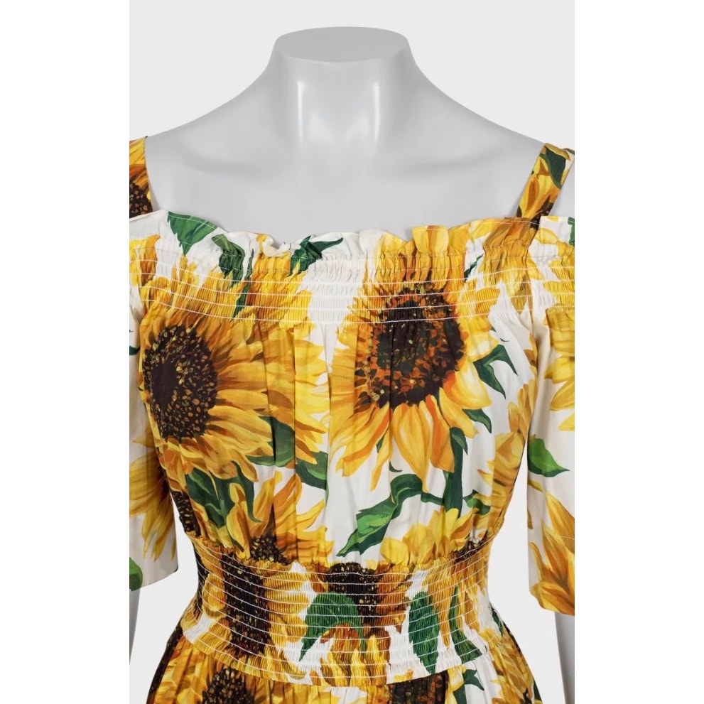 Dolce & Gabbana Off-Shoulder Sunflower Print Dress Sz.40/S pre-owned