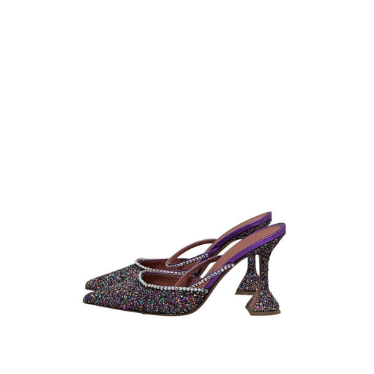 Amina Muaddi Gilda Multicolor Glitter Leather Mules Sz 39.5