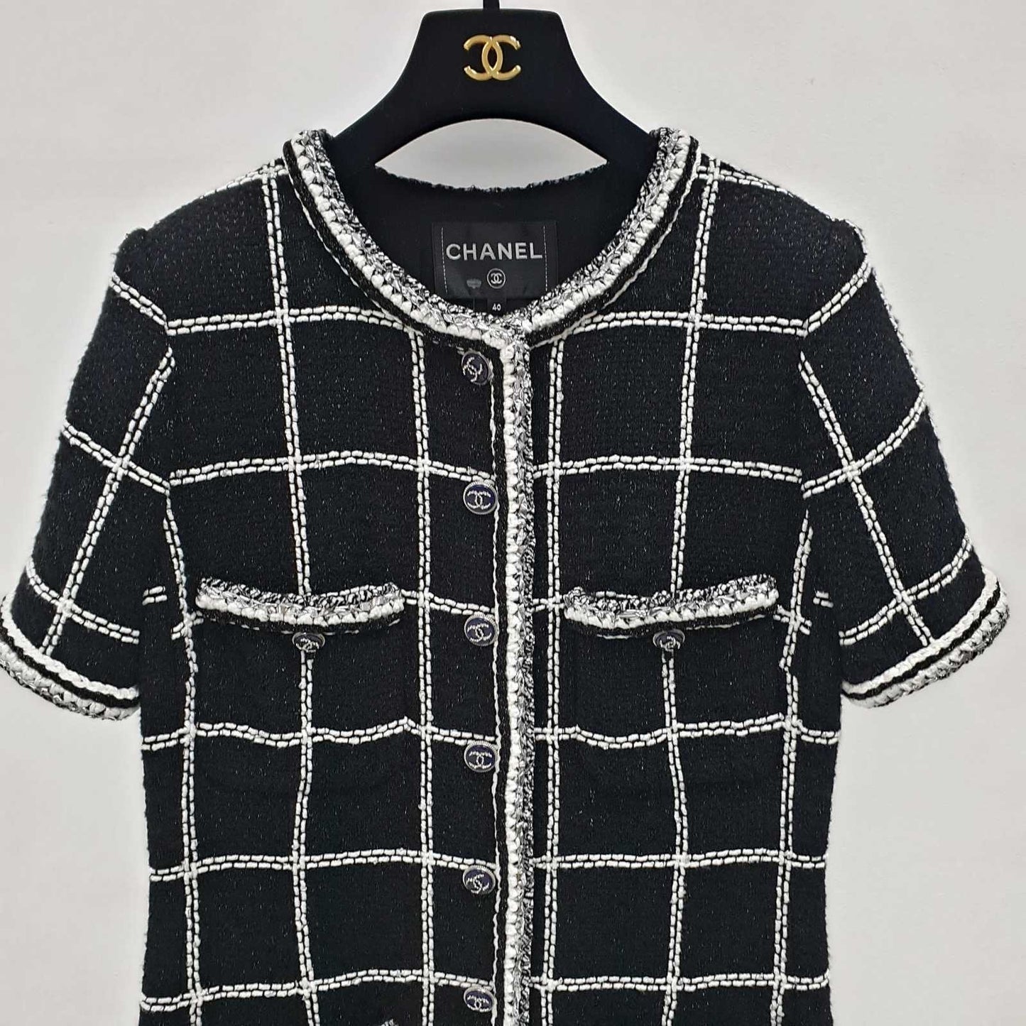Chanel 2020 Tweed Romper, Black & Metallic, Size 40 Pre-owned