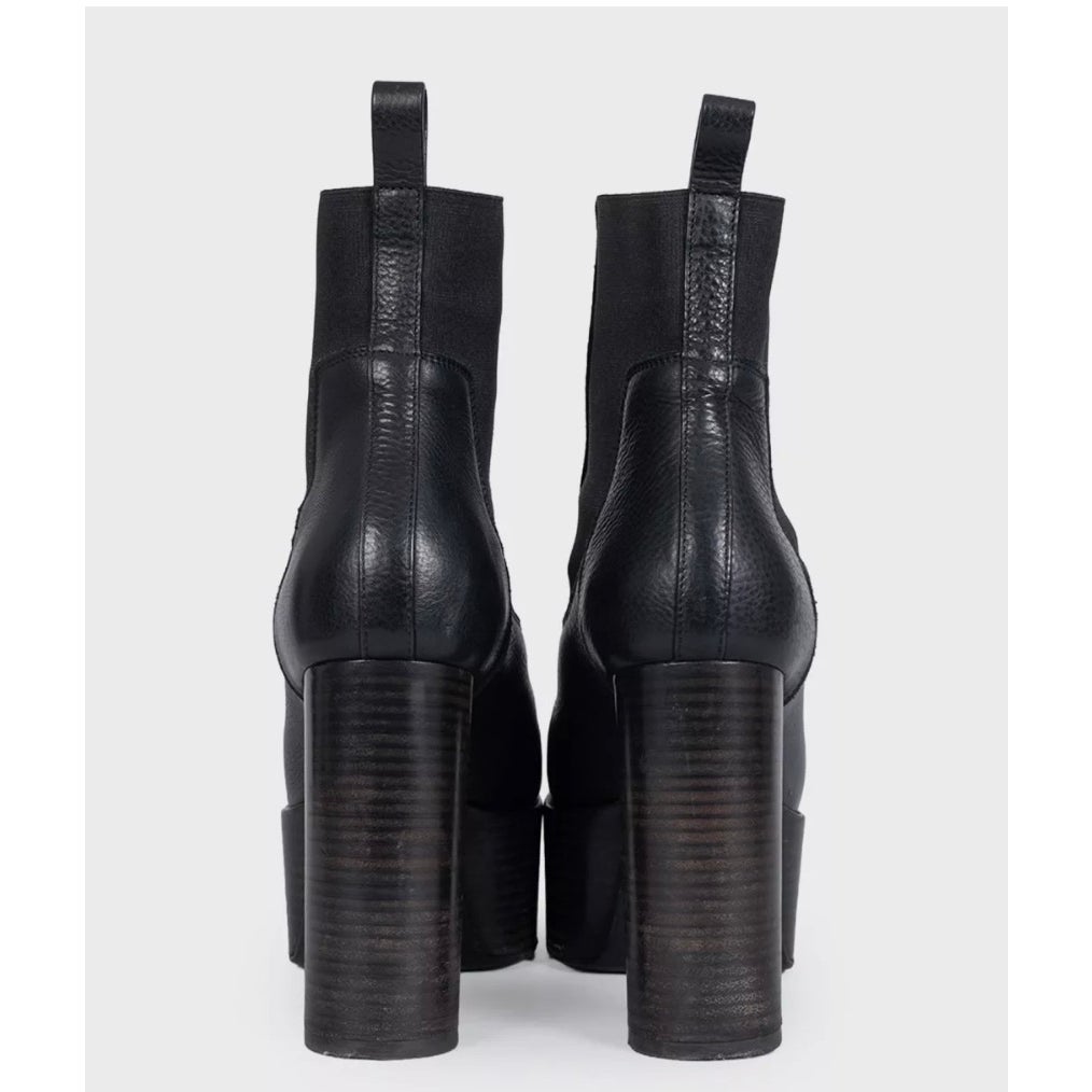 Rick Owens Black Leather Platform Ankle Boots EU 38 Pre-owned