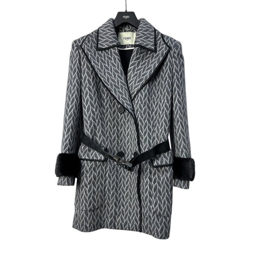 Fendi  Double-Breasted  Mink Sleeves Belted Coat Sz.42 Pre-owned