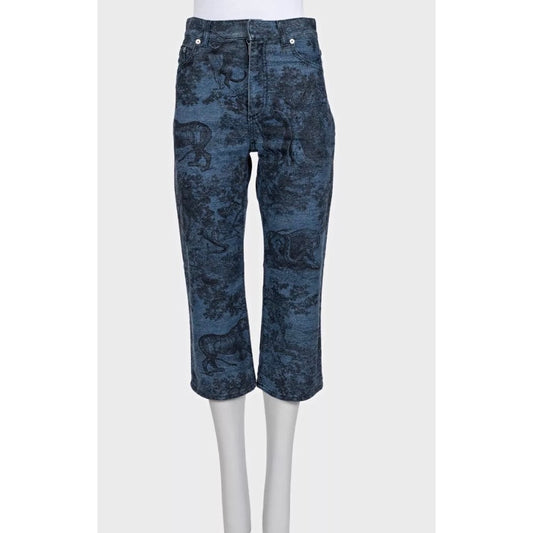 NWOT Christian Dior Blue Toile Print Denim Capri Pants 36/S Pre-owned